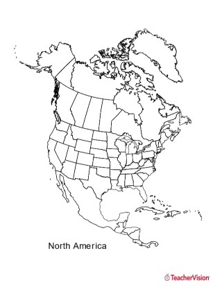 Blank Black and White Map of North America - U.S., Canada, Mexico