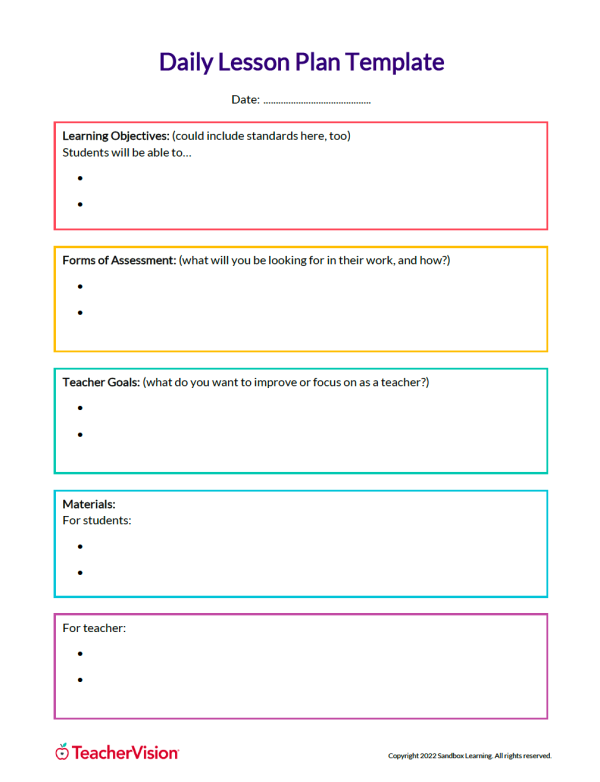 Daily Lesson Planning Organizer