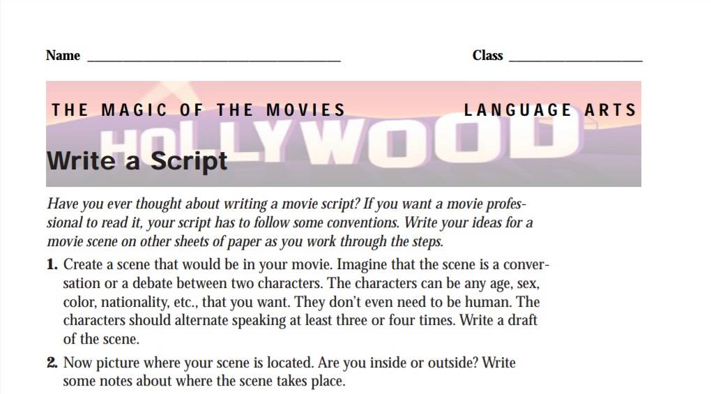 Lights, camera, action! Write a Script Activity